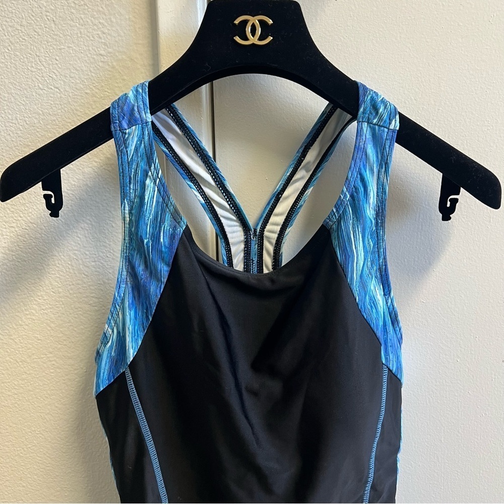 Women's Halter Print One Piece Swimsuit Unitard Athletic Swimwear Racer Back L - Picture 4 of 10